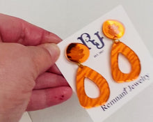 Load and play video in Gallery viewer, Geo Orange Mirror Tiger Stripe Earrings
