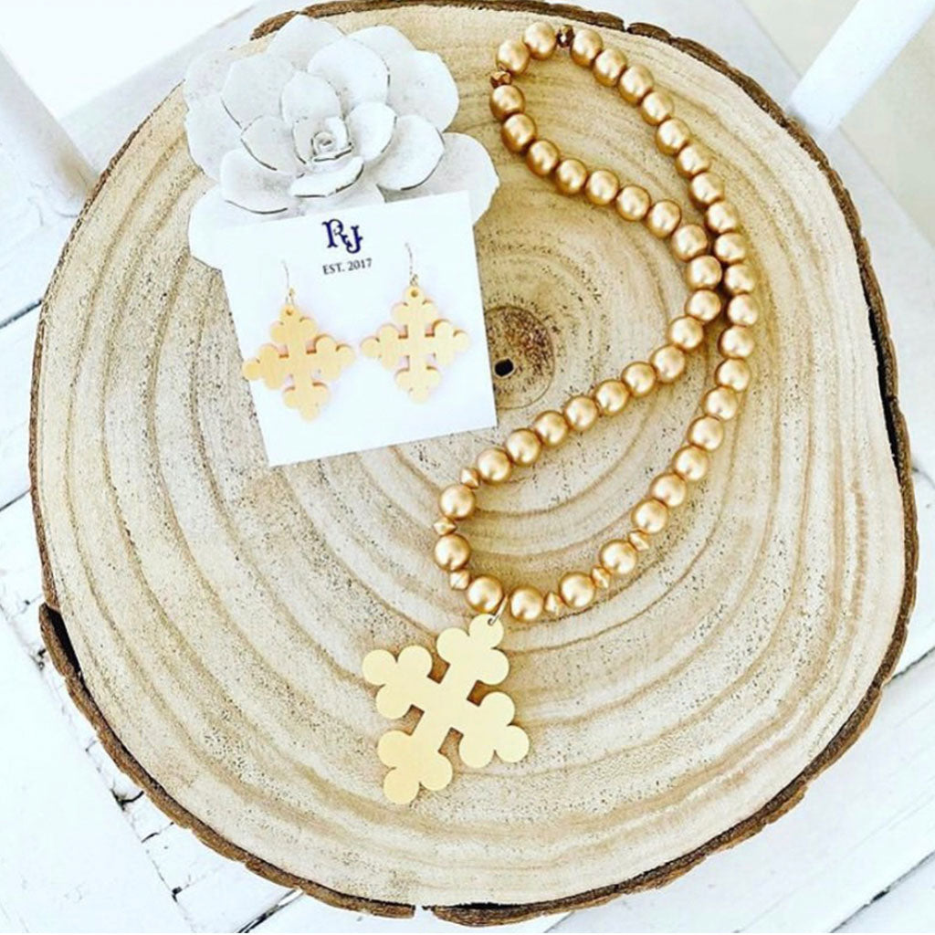All Gold Trinity Cross Short Stack Necklace