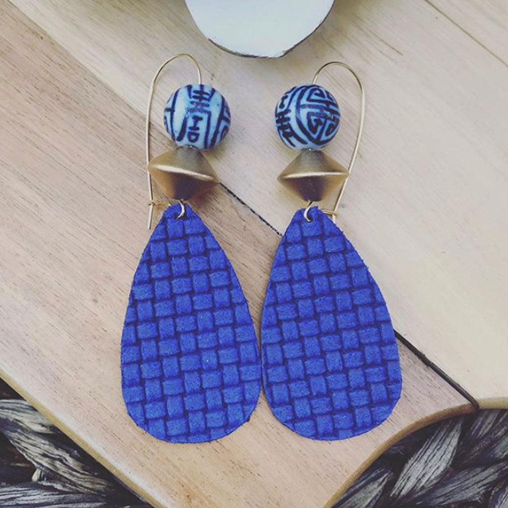 Blue Weave Chinoiserie Earrings