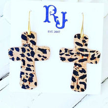 Load image into Gallery viewer, Leopard Cork Old Rugged Cross Earrings
