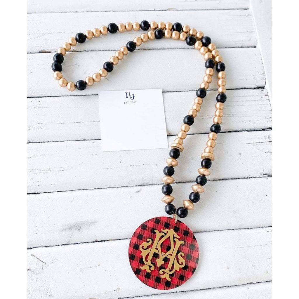 Red and Black Monogram Disc Necklace