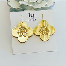Load image into Gallery viewer, Golden Pearl Quatrefoil Heirloom Monogram Earrings
