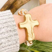 Load image into Gallery viewer, Gold Neutral Clay Cross Bracelet
