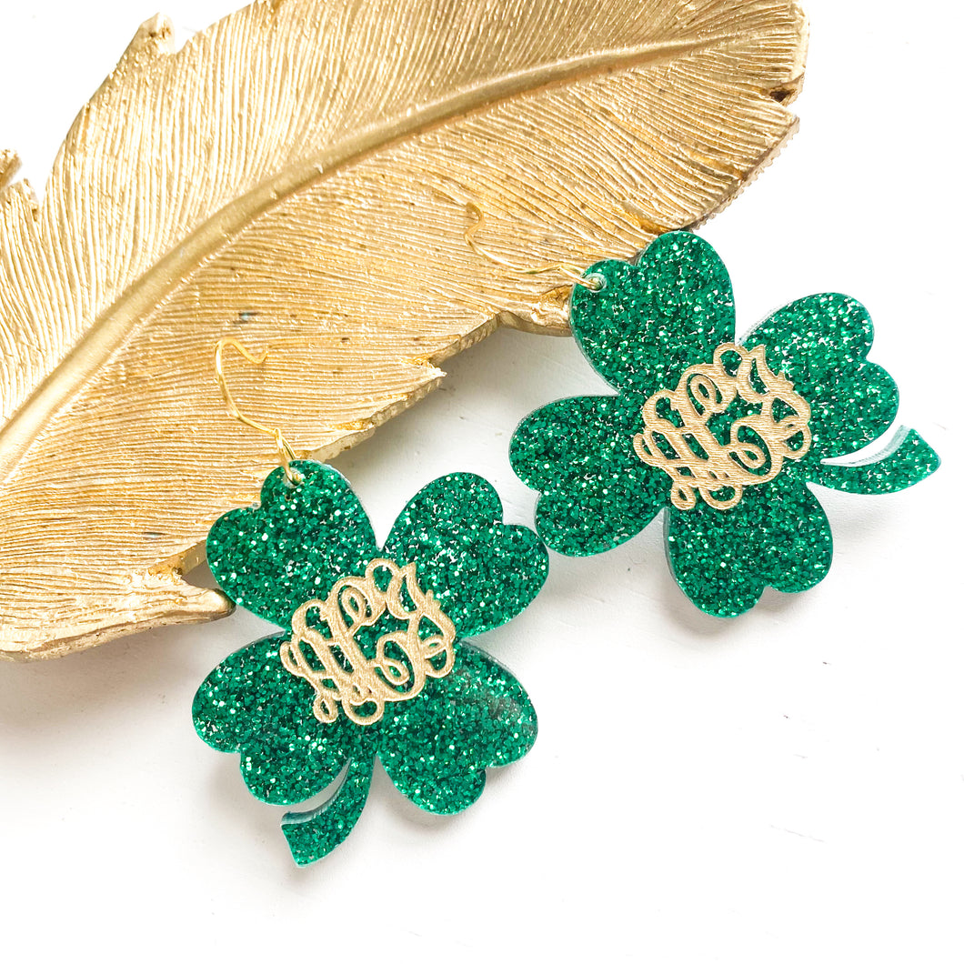 Glitter Monogram Shamrock Earrings