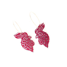 Load image into Gallery viewer, Garnet Mirror Gamecock Rooster Earrings
