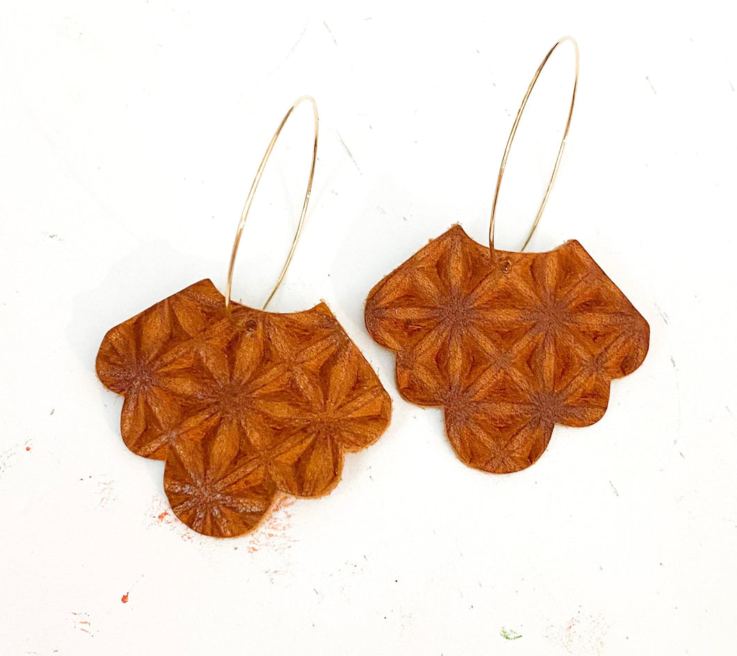 Embossed Leather Scalloped Earrings