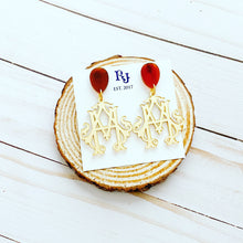 Load image into Gallery viewer, Gold Heirloom Monogram Earrings With MOP Stud
