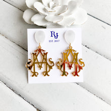 Load image into Gallery viewer, Gold Heirloom Monogram Earrings With MOP Stud
