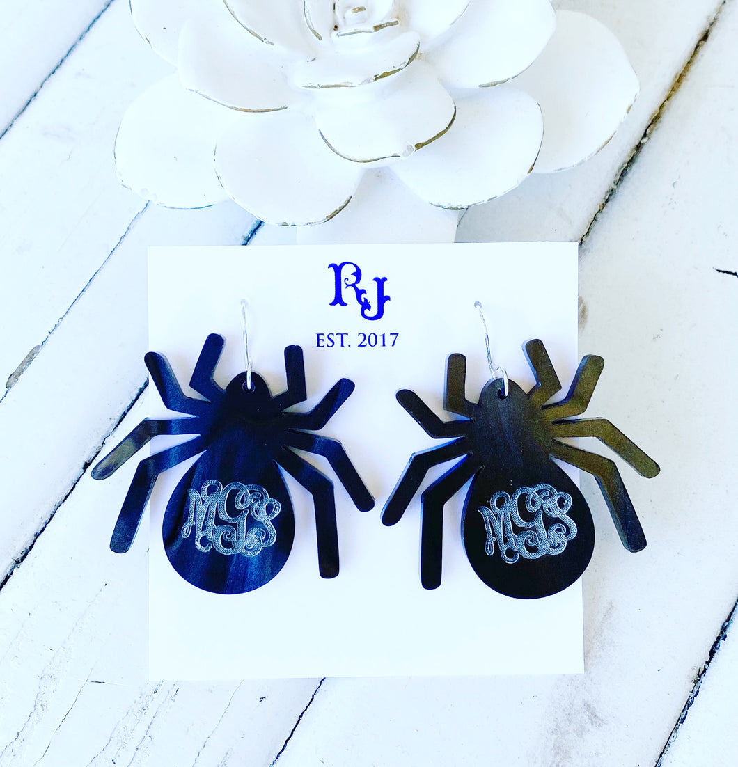 The Charlotte-Black Pearl Monogram Spider Earrings