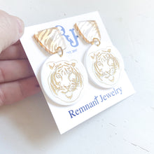Load image into Gallery viewer, Etched Tiger Earrings With Tiger Stripe Stud
