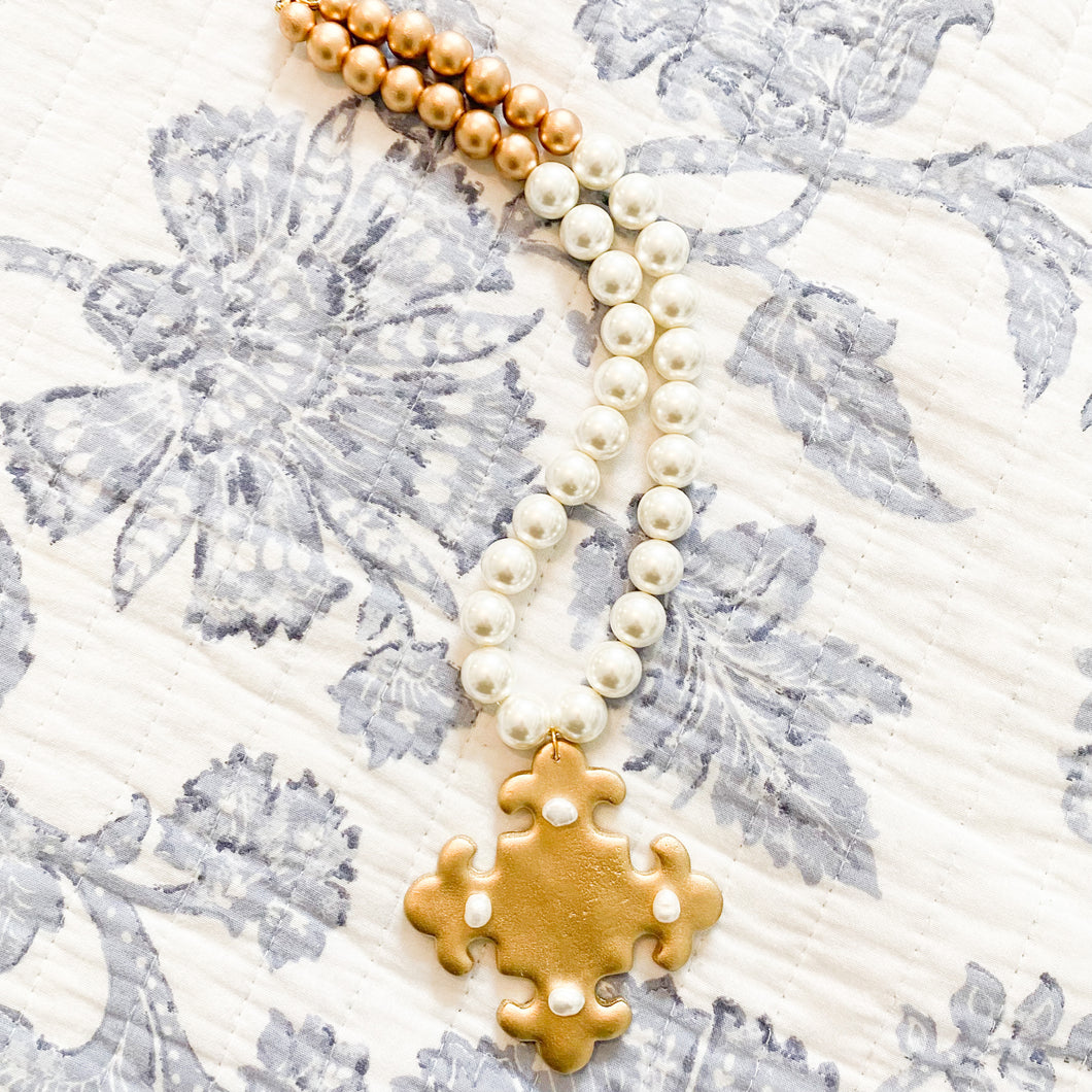 Pearl Cross Short Stack Necklace