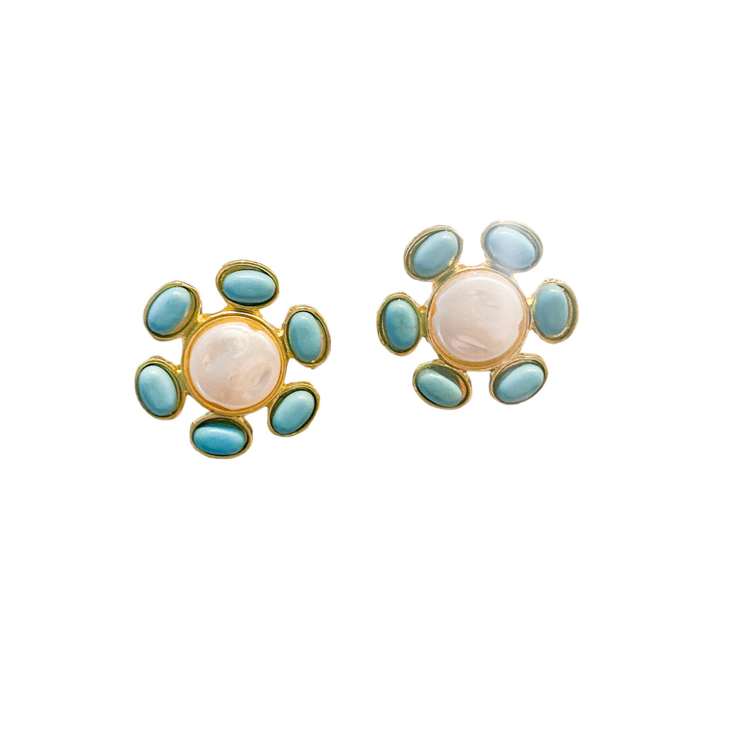 Turquoise Pearl Spiral Stud Earrings