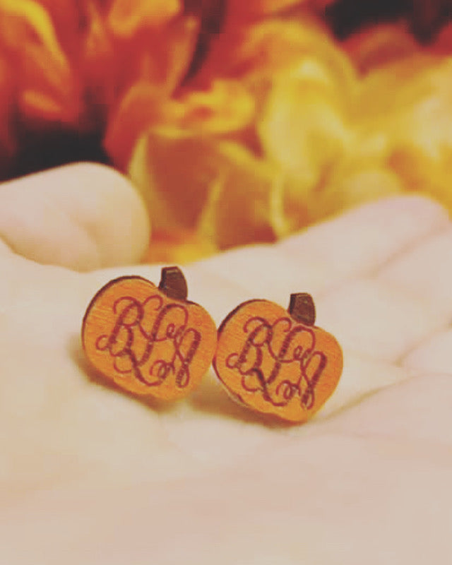 Pumpkin Monogram Stud Earrings