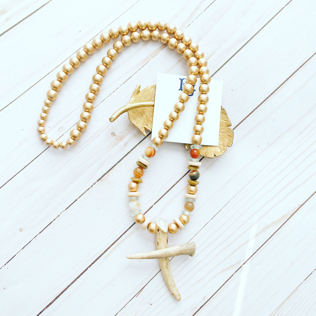 Antler Cross Remnant Necklace In Gold