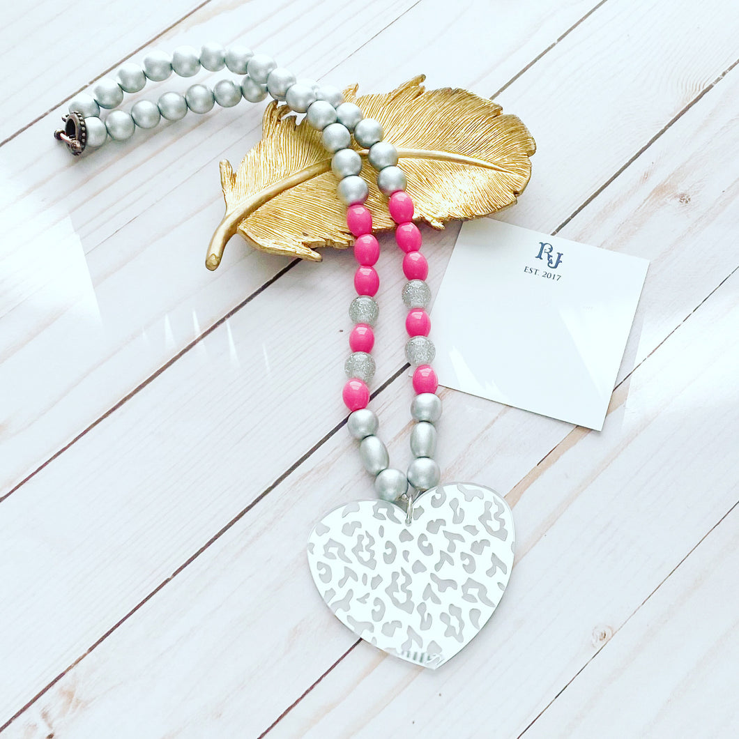 Silver Leopard Heart Necklace