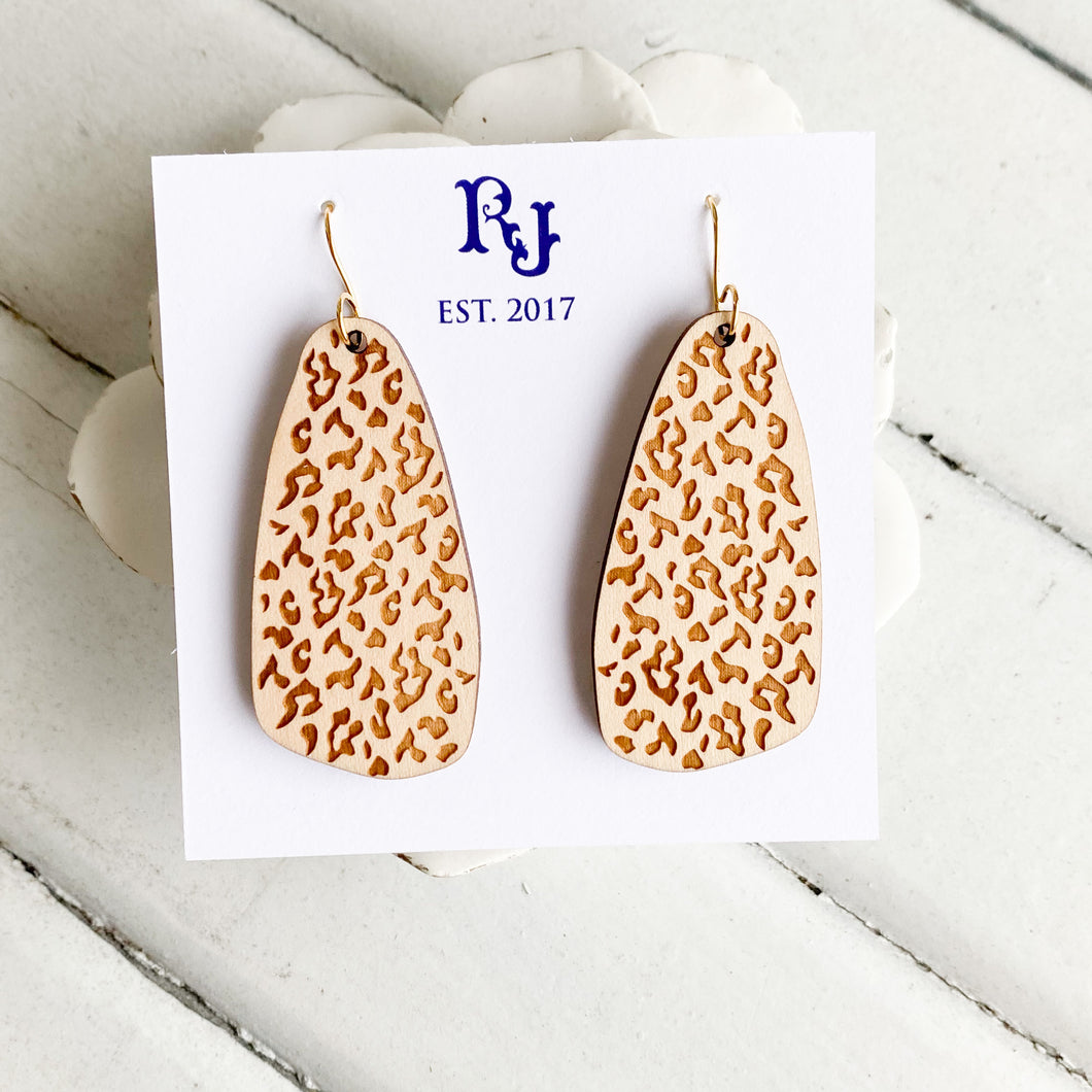 Leopard Etched Wood Earring