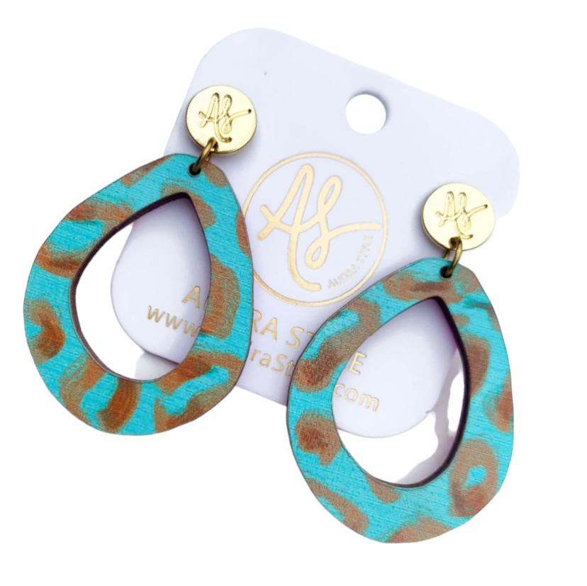 Audra Style Miranda Turquoise Caramel Leopard Earrings